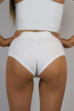Rarr Mid Waisted Brazil Scrunchie Bum Shorts - Matte White