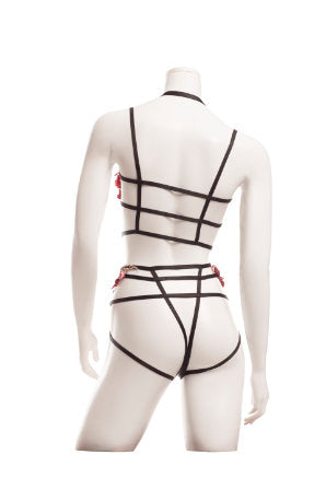 Raveware Lingerie Ambrosia Criss-cross Applique Cupless Bra and Crotchless Panty Set AB8082PB