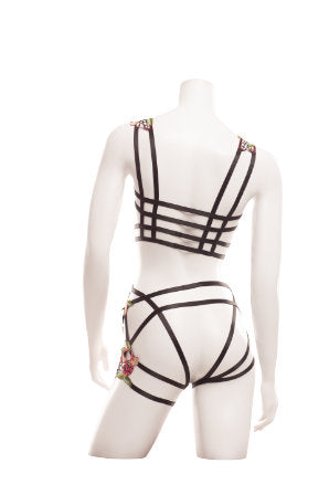 Raveware Asymmetrical Cupless Bra & Panty with Floral Appliques AB8084MU