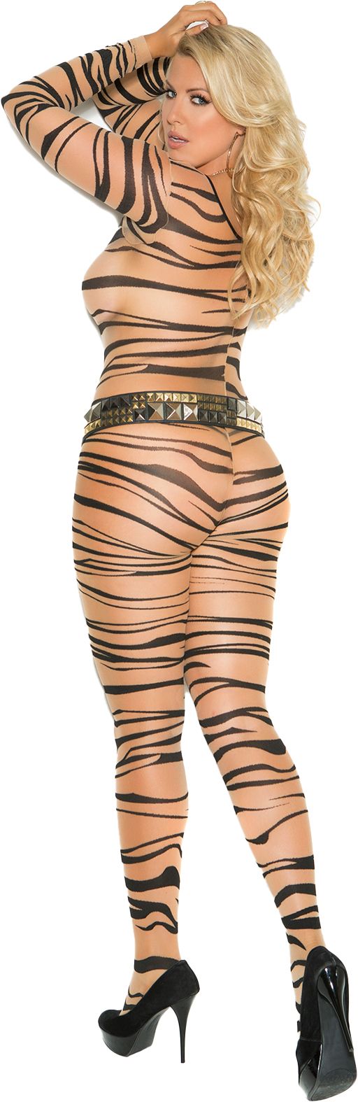Sheer Zebra Print Long Sleeve Bodystocking 1690Q