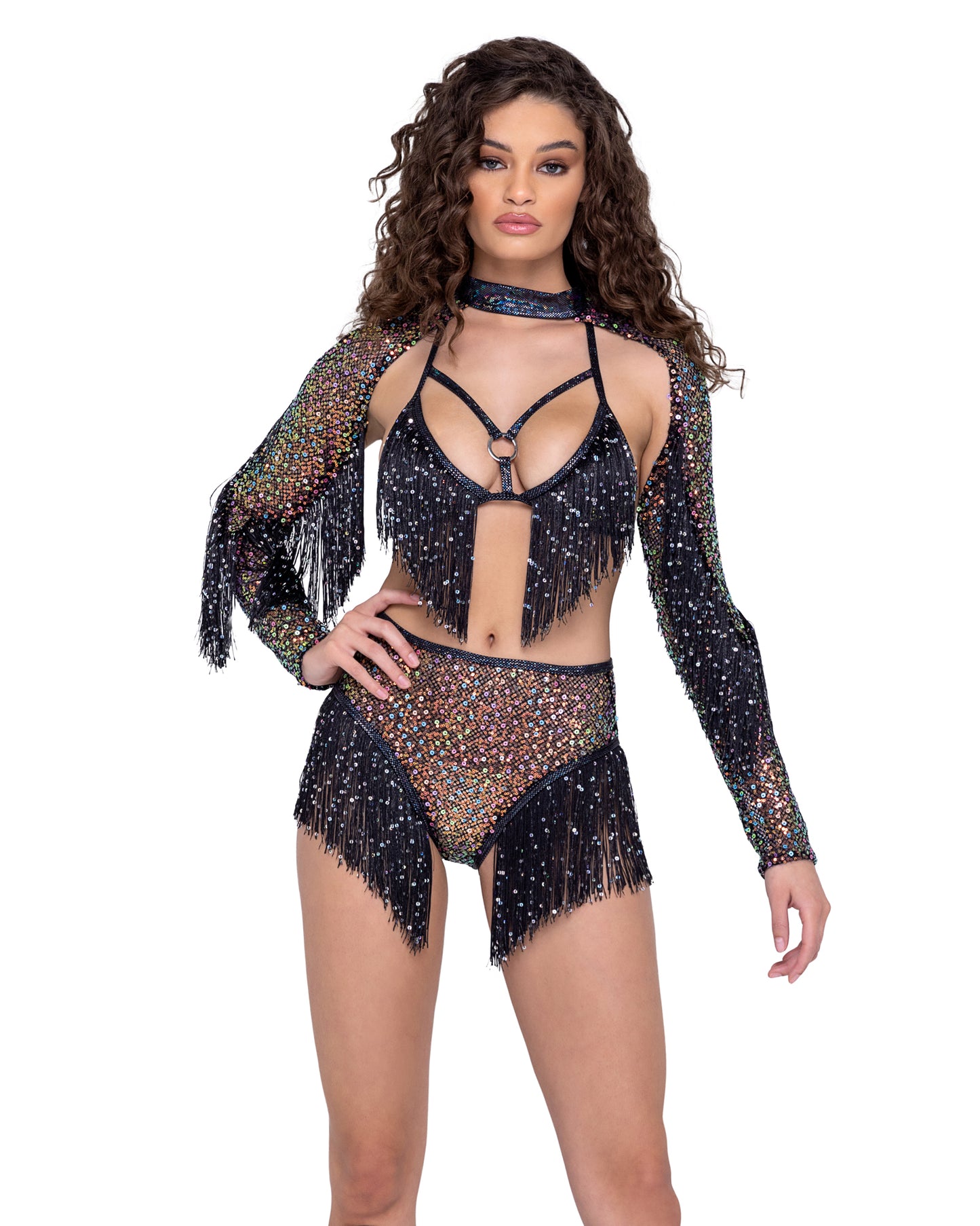 Sequin Fishnet Shrug - White 6222