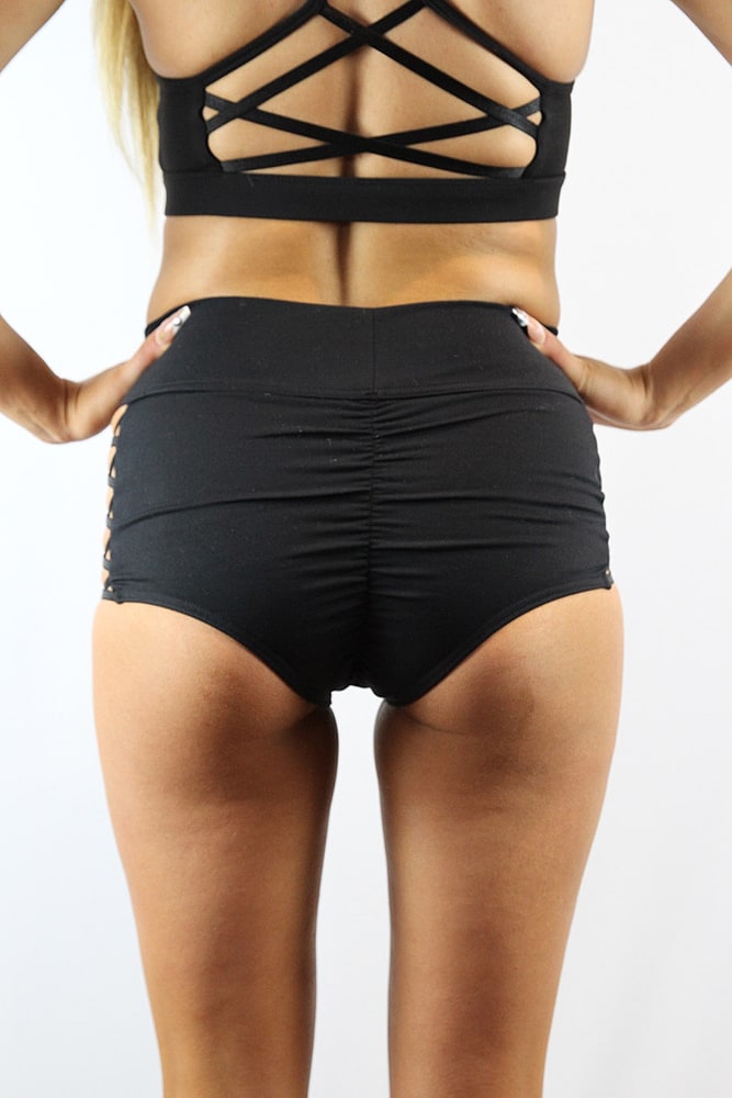 Rarr Criss Cross High Waist Brazil Short - Matte Black