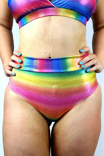 Rarr Mid Waisted Brazil Scrunchie Bum Shorts - Rainbow