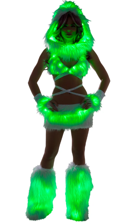 Faux Fur Light-Up Skirt - White Pink FF427