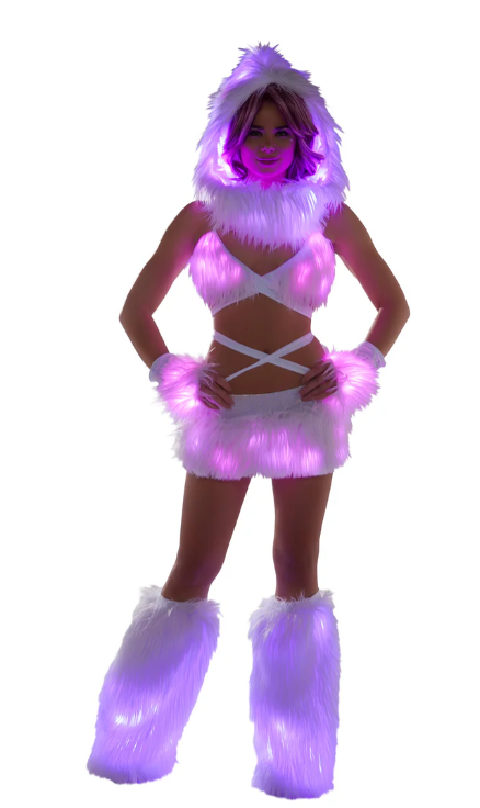 Faux Fur Light-Up Wrap Top - White Green FF426