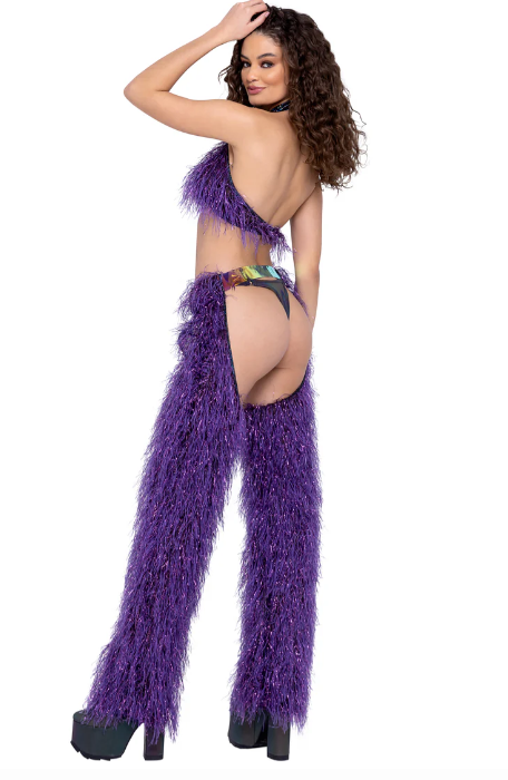 Faux Fur Cropped Halter Neck Top - White 6251