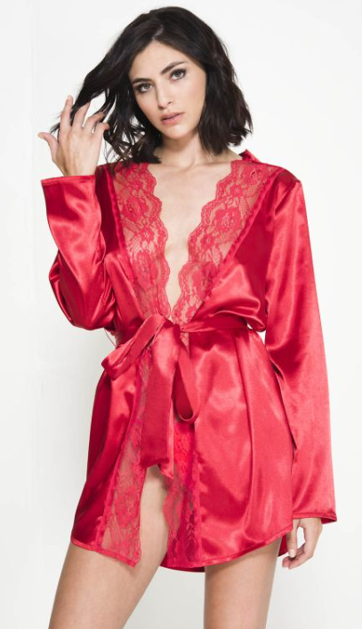 Music Legs Long Sleeve Satin Rive With Lace Scalloped Trim And Satin Belt - White ML60078 (Copy)