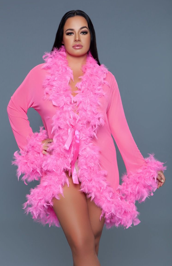 Be Wicked Sheer Short Length robe With Chandelle Boa feather Trim - Turquoise BW834S