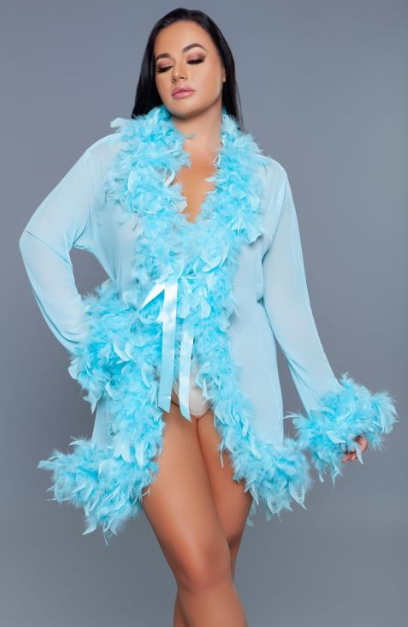 Be Wicked Sheer Short Length robe With Chandelle Boa feather Trim - Bronze BW834S