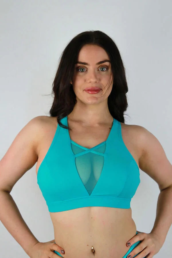 Sienna Mesh Sport Bra - Tiffany Blue