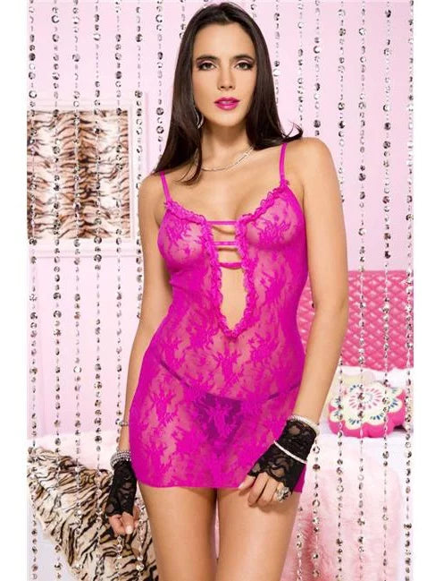 Music Legs Ruffle Trim Lace Chemise 56118