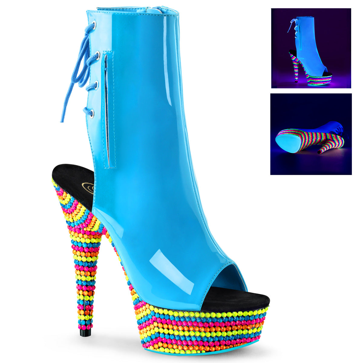 DELIGHT-1018RBS Neon Blue Patent/Neon Multi