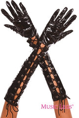 Music Legs Accessories Wet Look Ribbon Lace Up Gloves ML404