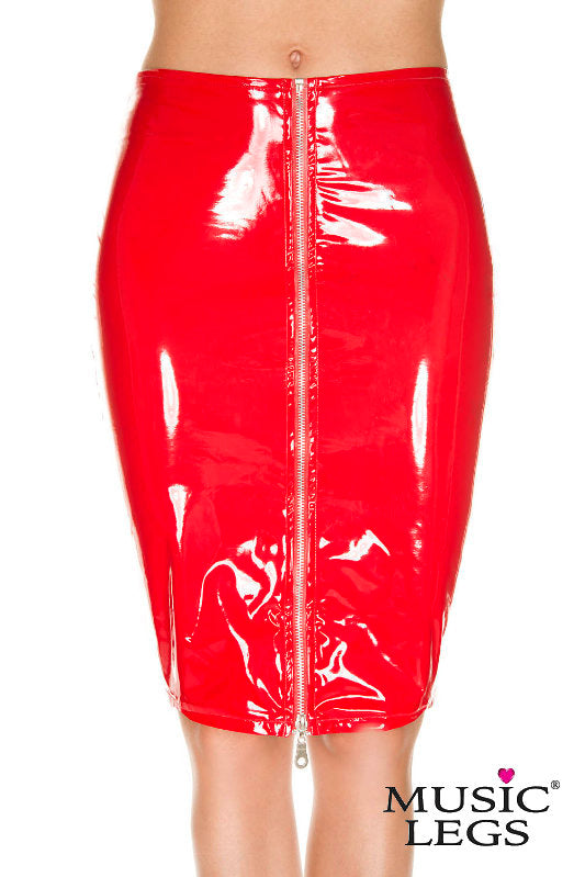 MUSIC LEGS HIGH SHINE PVC ZIP UP PENCIL SKIRT ML189