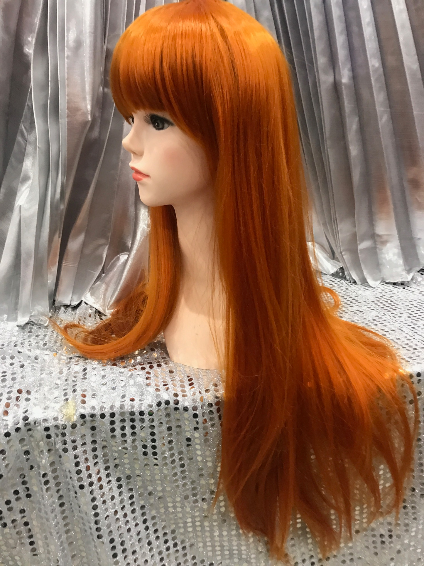 Copper 24" Heat Resistant Straight Wig With Blunt Fringe