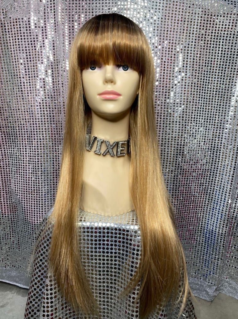 Long Caramel Blonde Wig w/ Fringe