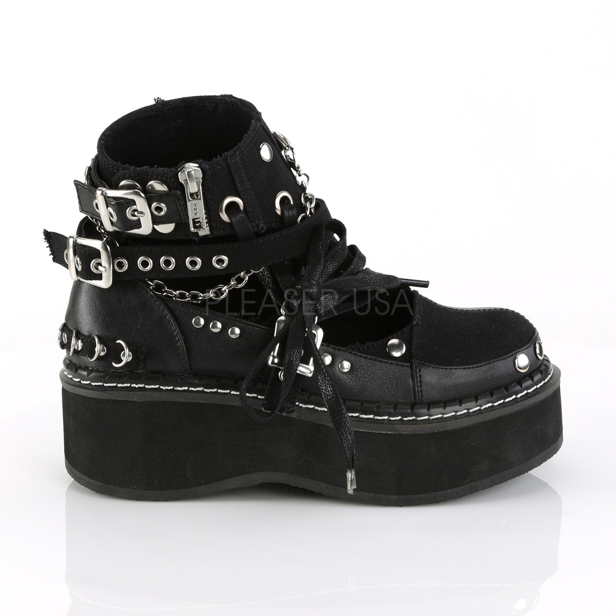 EMILY-317 Black Canvas-Vegan Leather