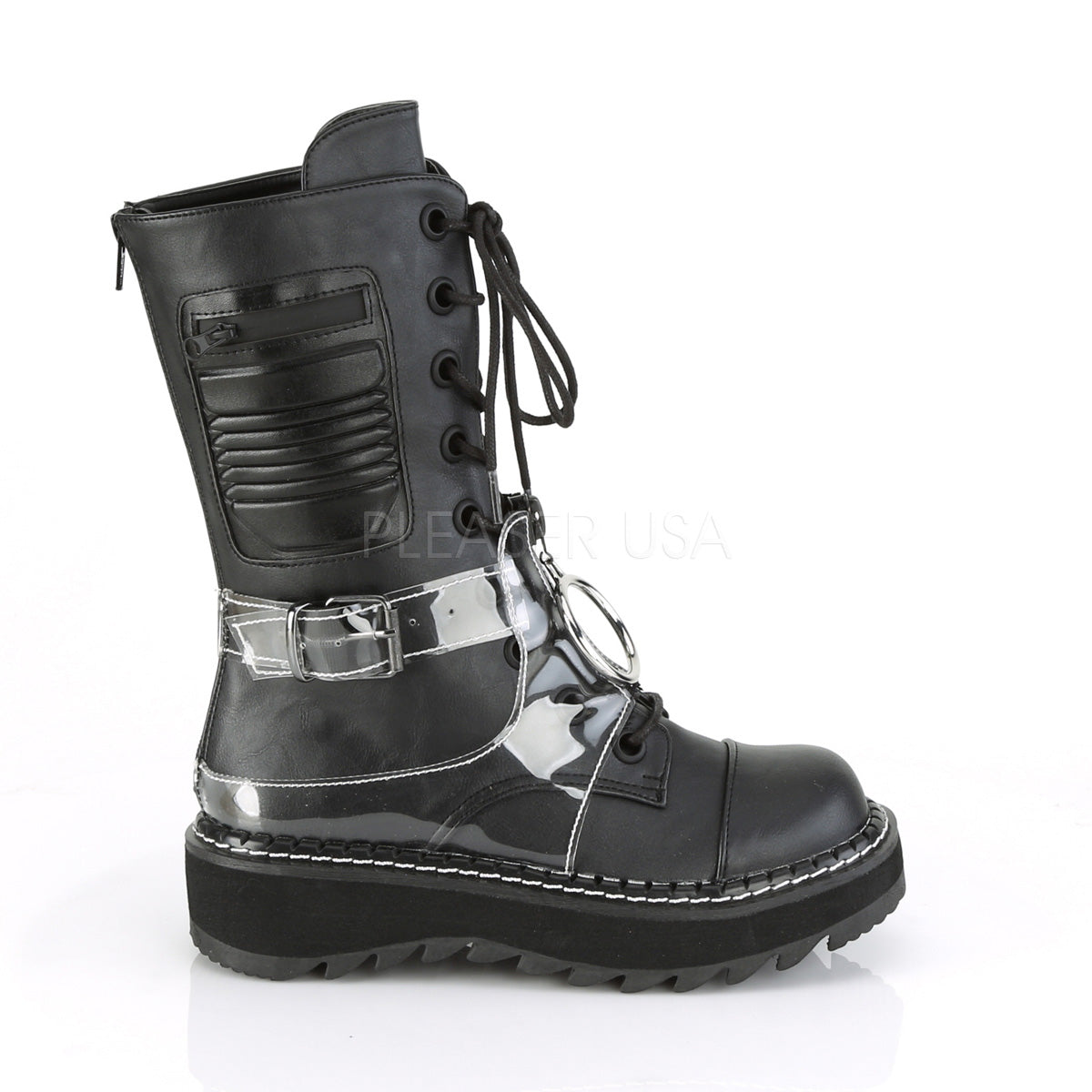 LILITH-271 Black Vegan Leather-Clear PVC