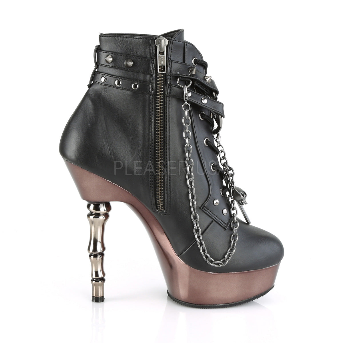 MUERTO-1001 Black Faux Leather/Pewter Chrome