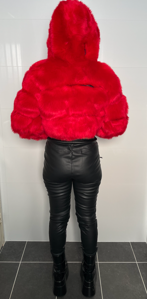 Red cropped 2025 faux fur coat