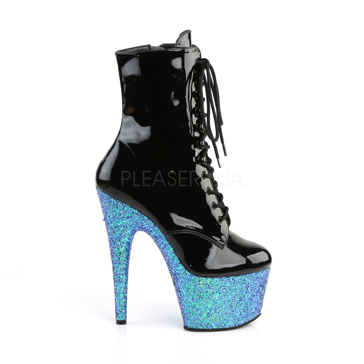 ADORE-1020LG Black Patent/Blue Multi Glitter