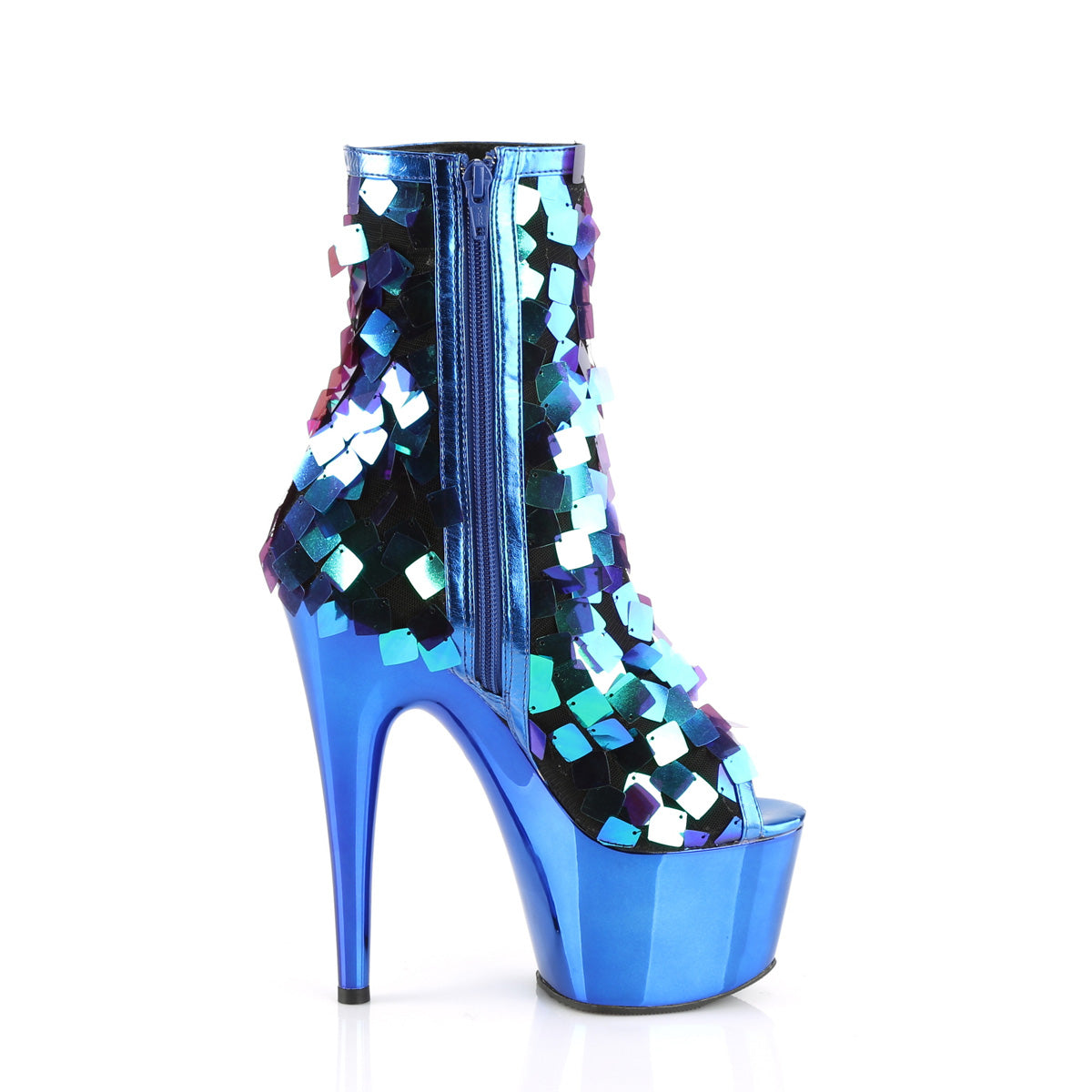 ADORE-1031SSQ Iridescent Green Sequins-Royal Blue MetPu/Royal Blue Chrome