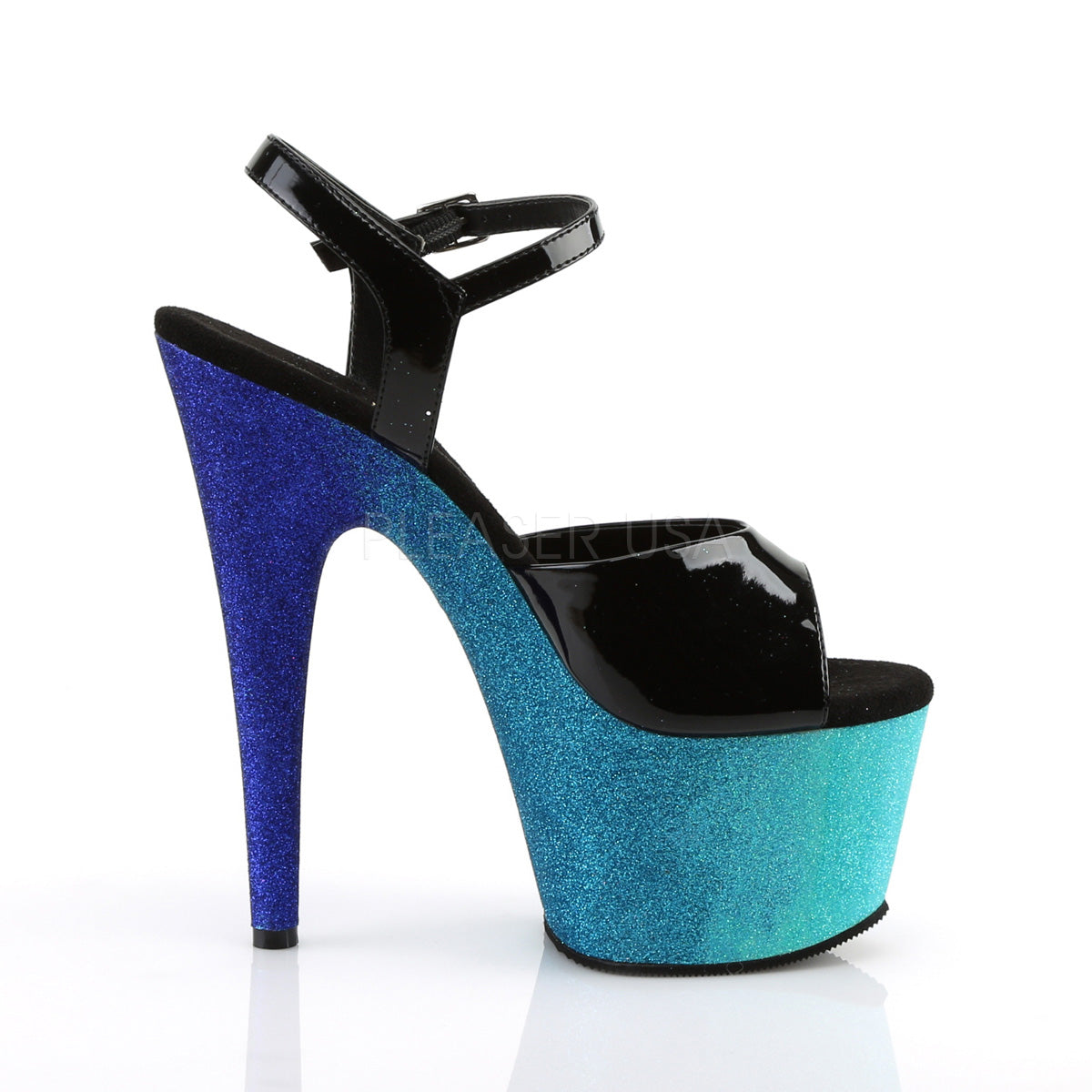 ADORE-709OMBRE Black Patent/Aqua-Blue Ombre