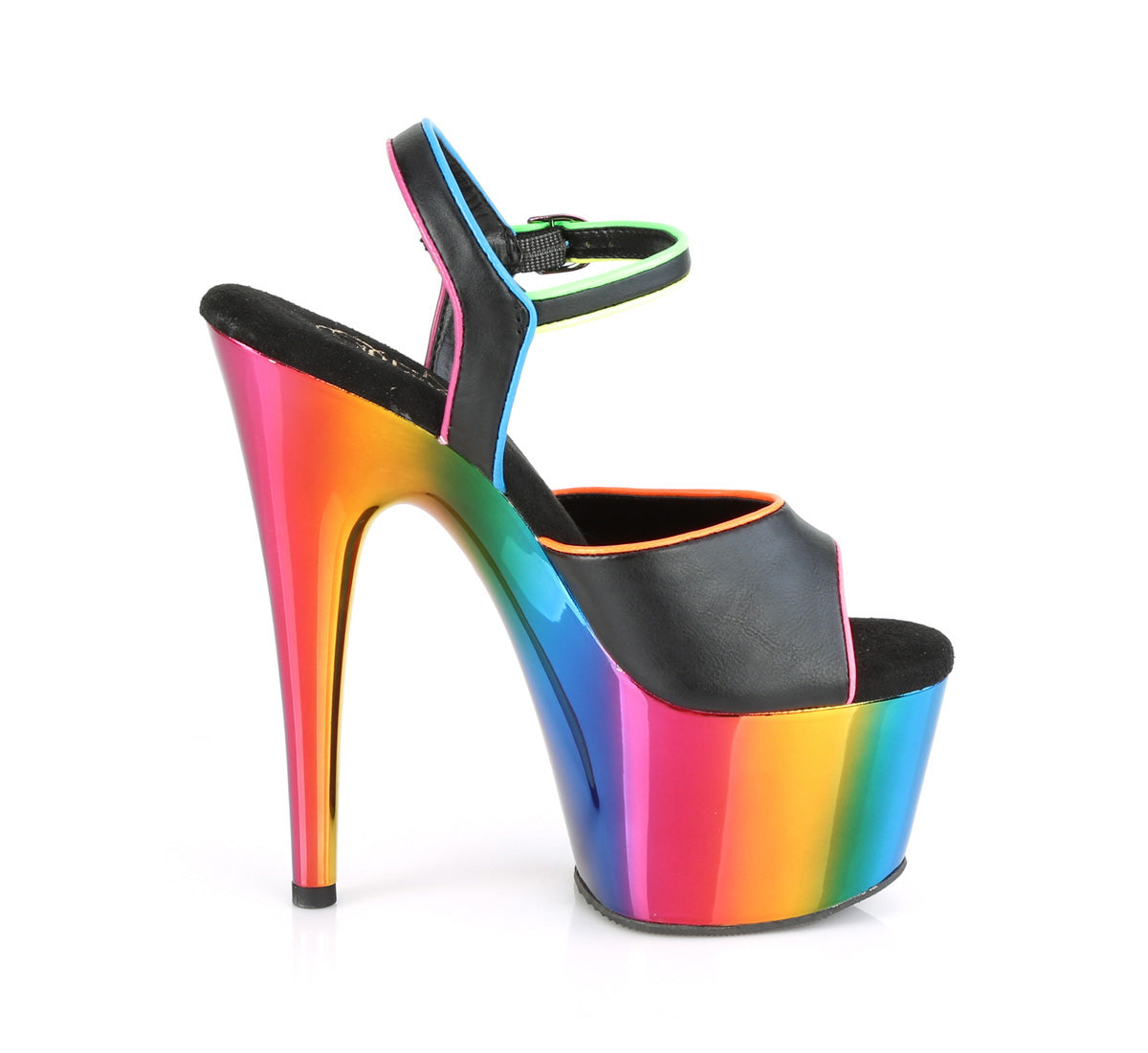 ADORE-709RC-02 Black Faux Leather/Rainbow Chrome