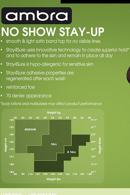 Ambra Opaque No Show Stay Up Smooth Top