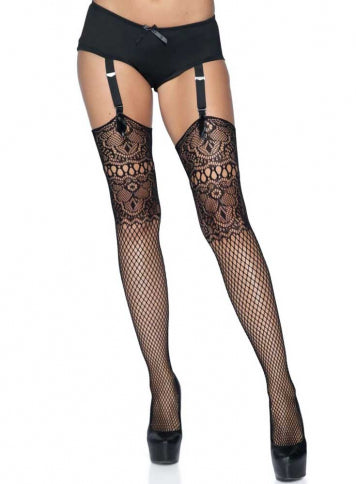 Leg Avenue Lace Top Fishnet Backseam Stockings LA9901