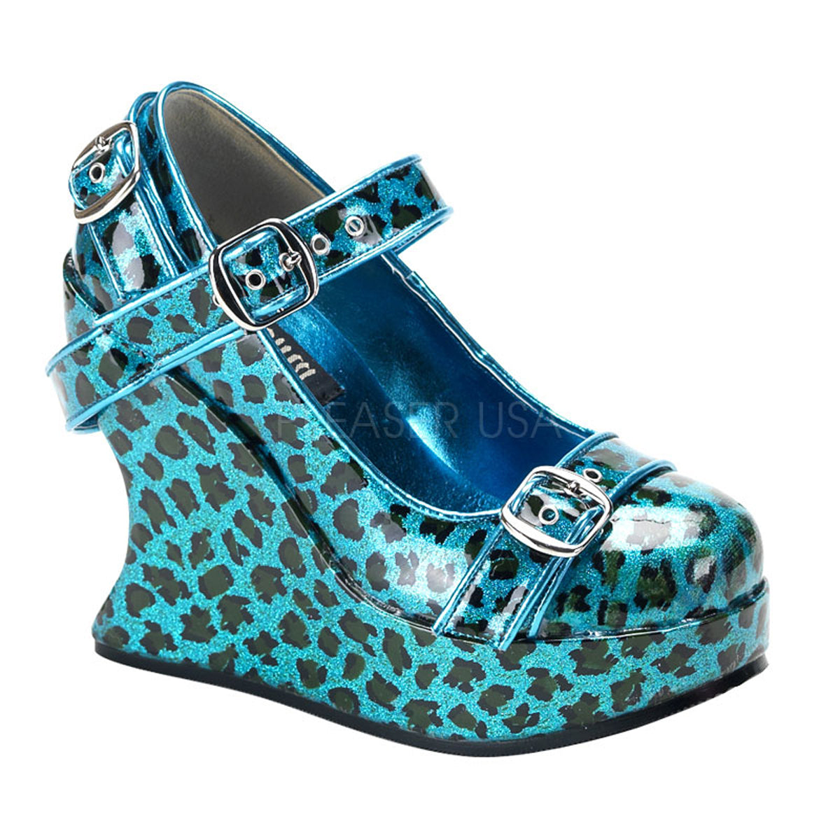BRAVO-10 Turquoise Pearlized Cheetah Glitter Patent