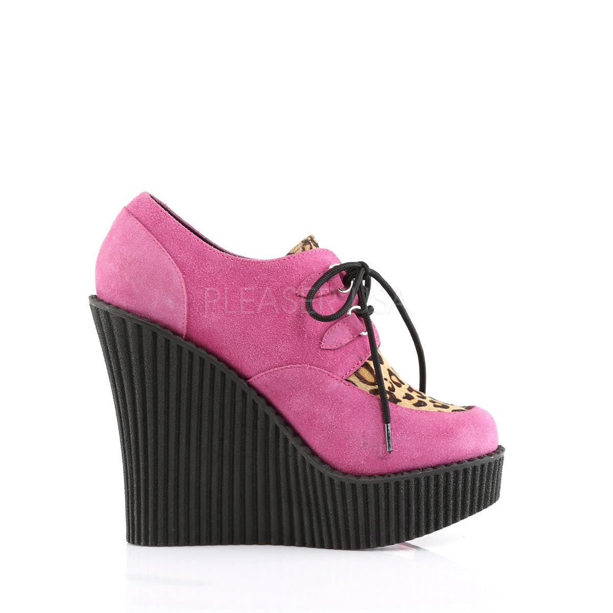 CREEPER-304 HotPink Vegan Suede-Leopard Printed Pony Hair