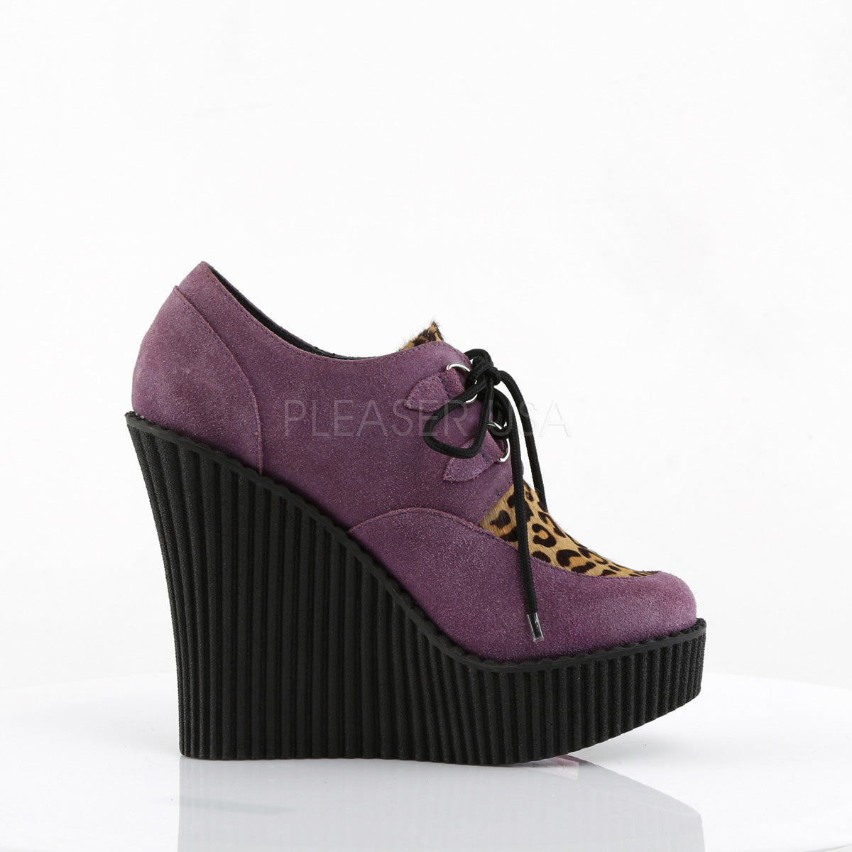 CREEPER-304 Purple Vegan Suede-Leopard Printed Pony Hair