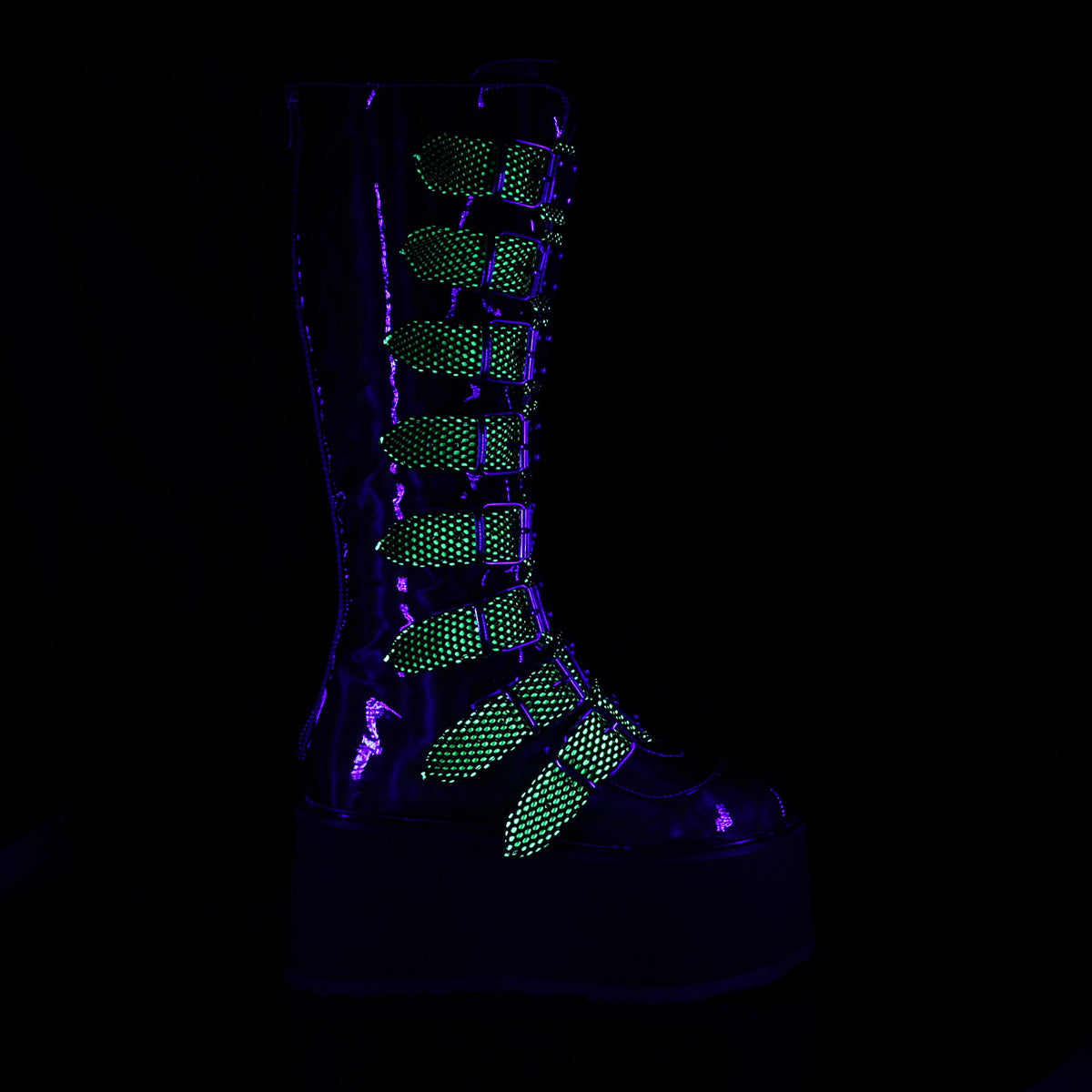 DAMNED-318 Lime Green Hologram Vegan Leather