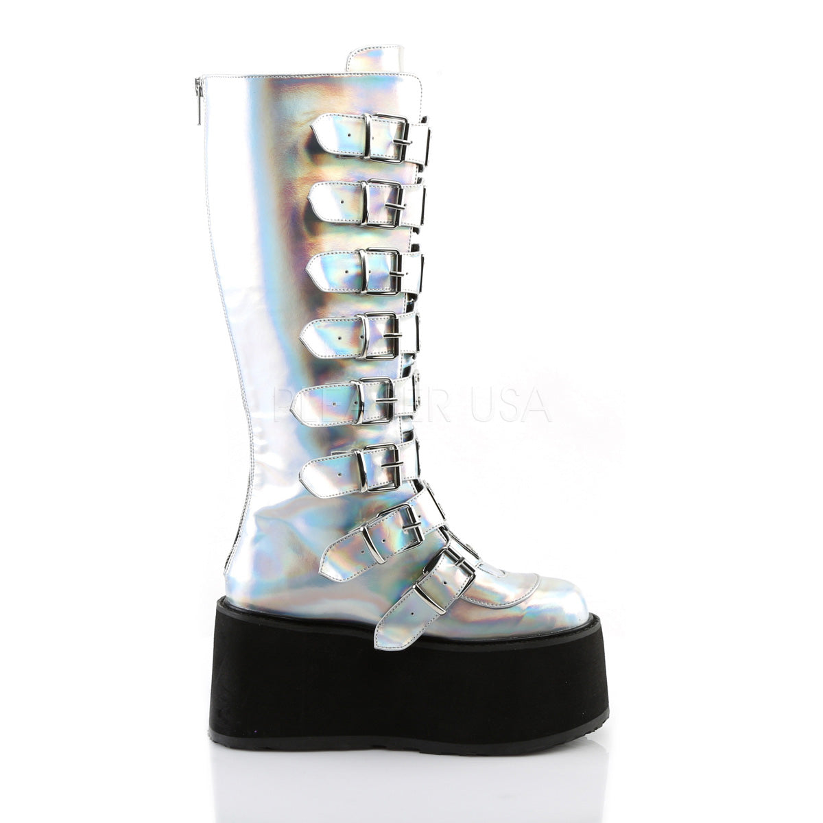 DAMNED-318 Silver Hologram Vegan Leather