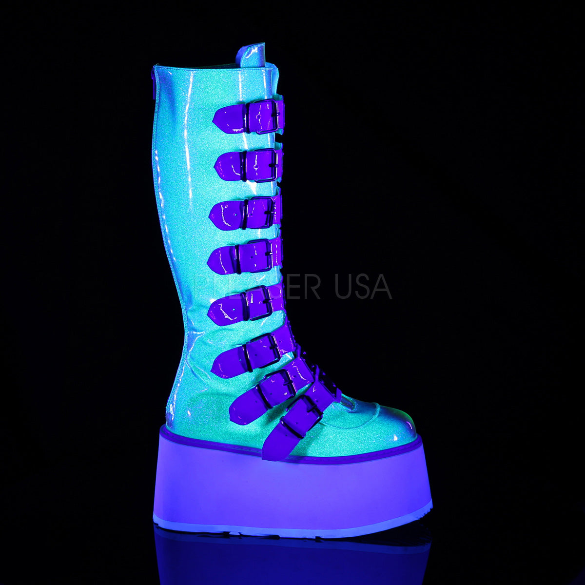 DAMNED-318 UV Green Shifting Glitter Vegan Leather