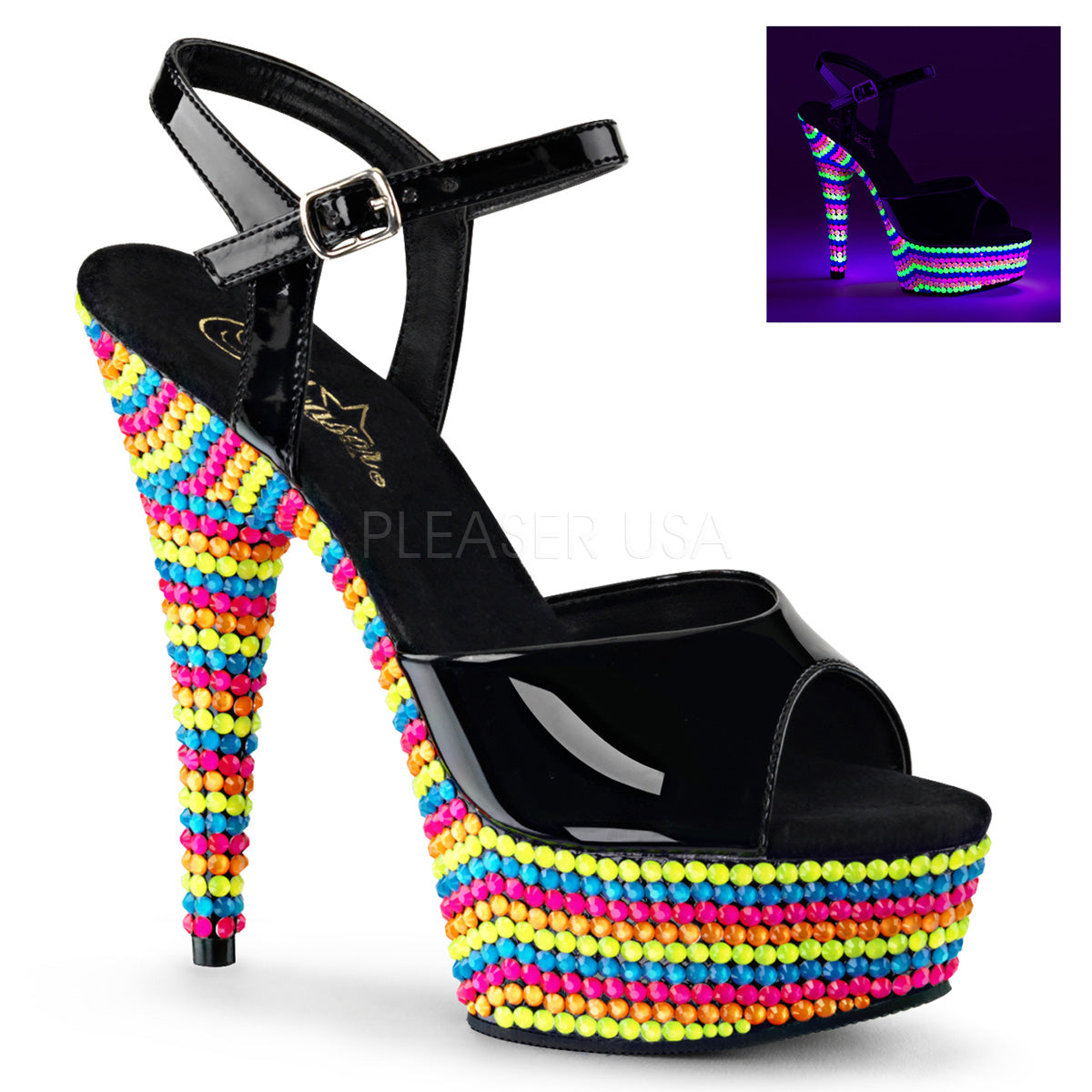 DELIGHT-609RBS Black Patent/Neon Multi