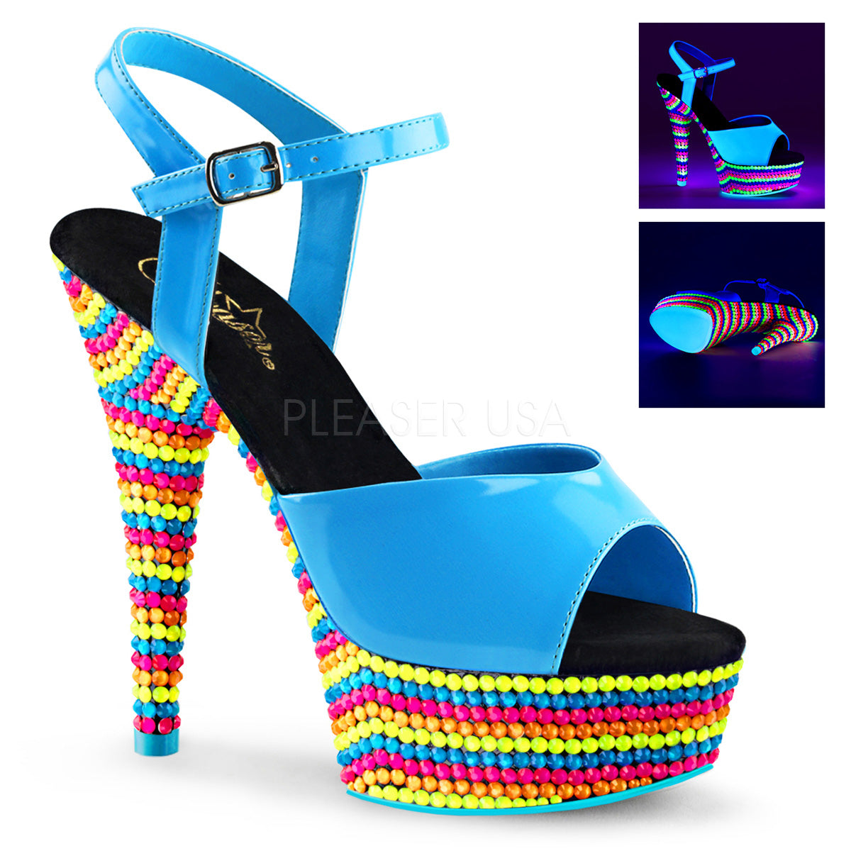 DELIGHT-609RBS Neon Blue Patent/Neon Multi
