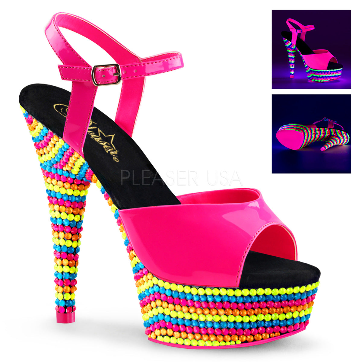 DELIGHT-609RBS Neon Hot Pink Patent/Neon Multi