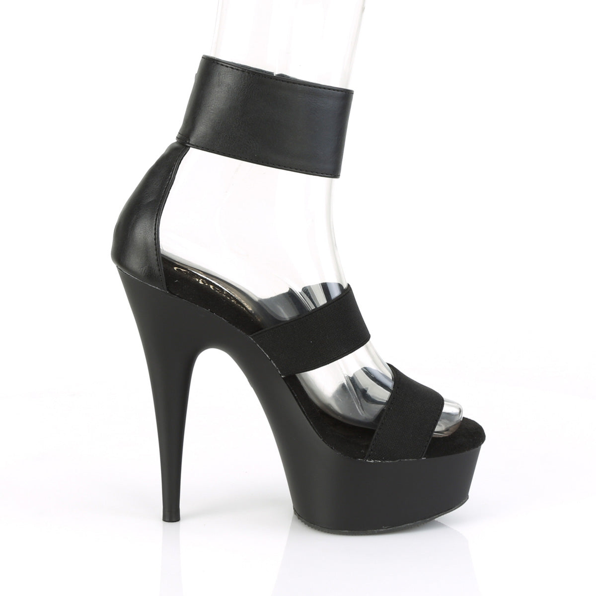DELIGHT-672 Black Elastic-Faux Leather/Black Matte