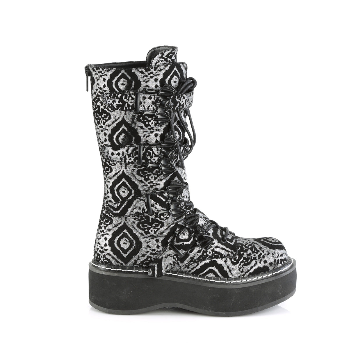 EMILY-322 Black-Silver Faux Nubuck Leather