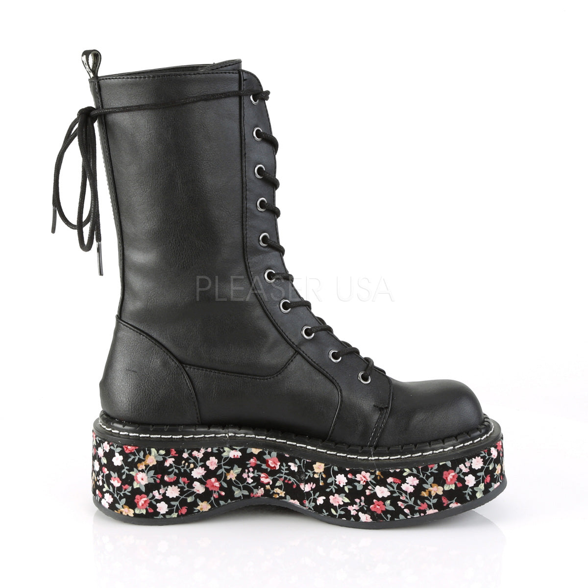 EMILY-350 Black Vegan Leather-Floral Fabric