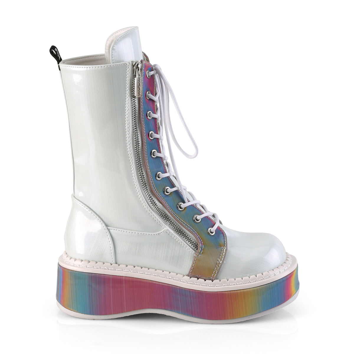 EMILY-350 White Brushed Hologram Vegan Leather-Rainbow Reflective