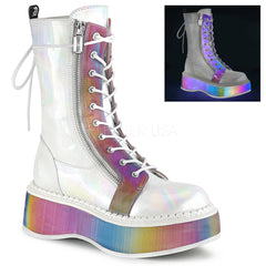 EMILY-350  White Brushed Hologram Vegan Leather-Rainbow Reflective