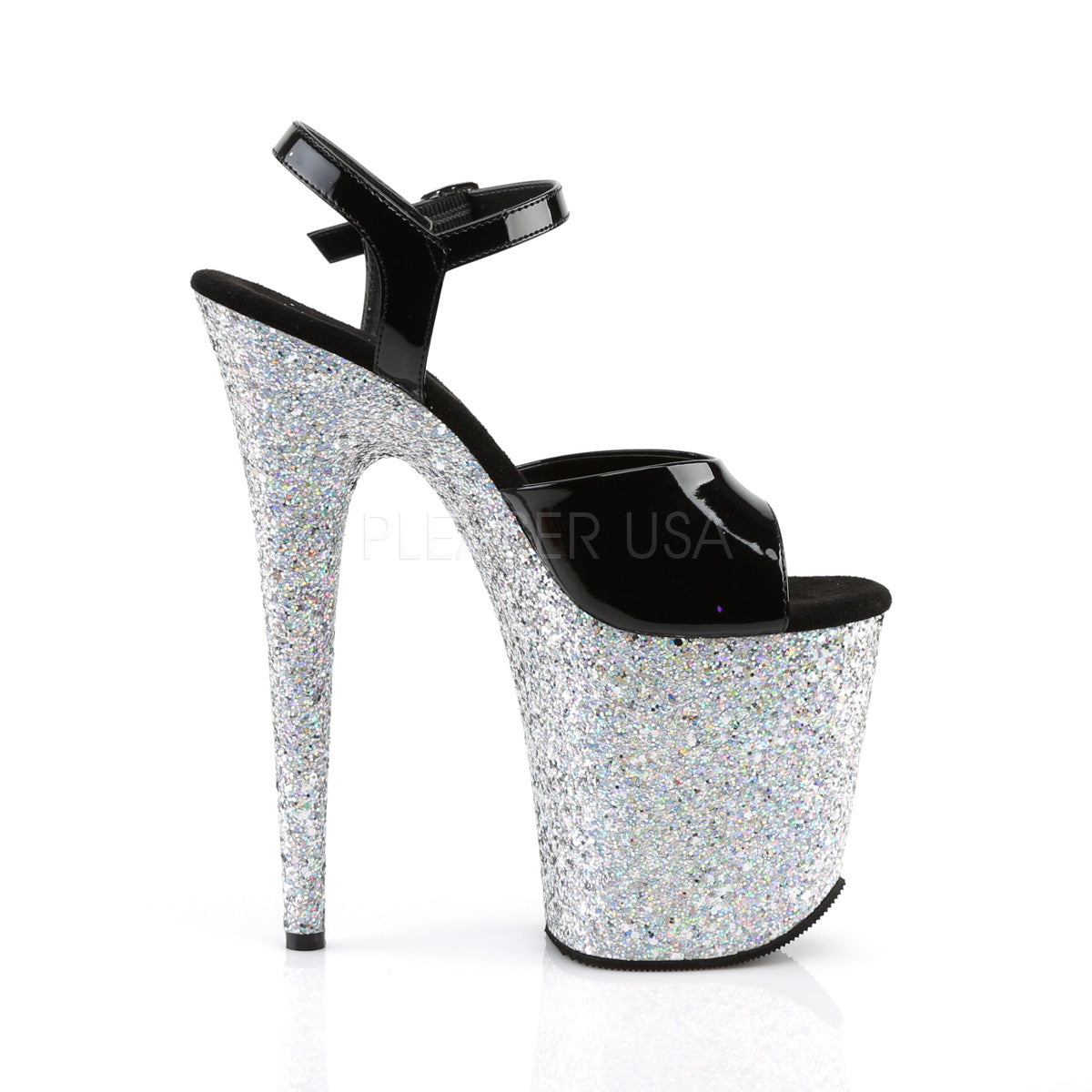 FLAMINGO-809LG Black Patent/Silver Multi Glitter