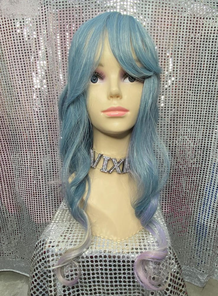 Colourful Wavy Medium-Length Wig with Fringe