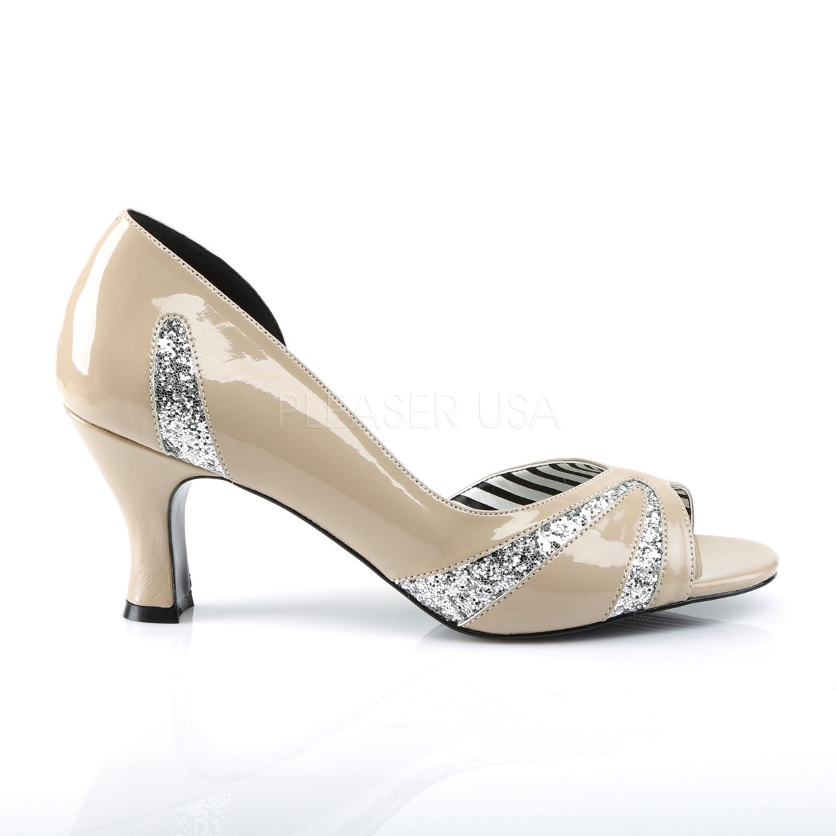 JENNA-03 Cream Patent-Silver Glitter
