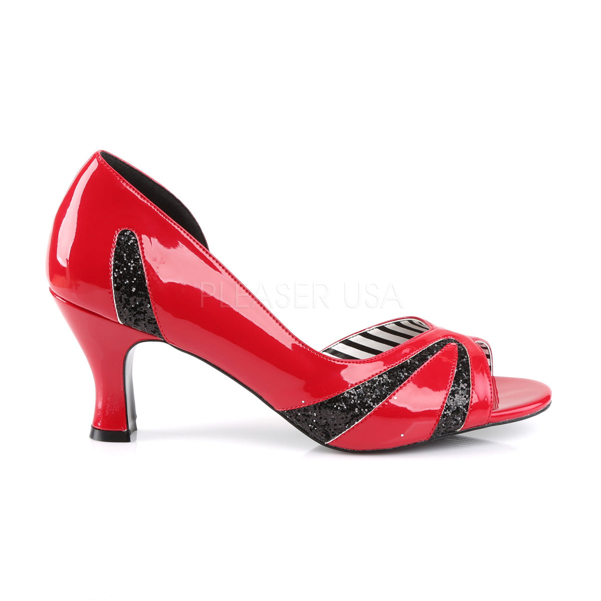 JENNA-03 Red Patent-Black Glitter