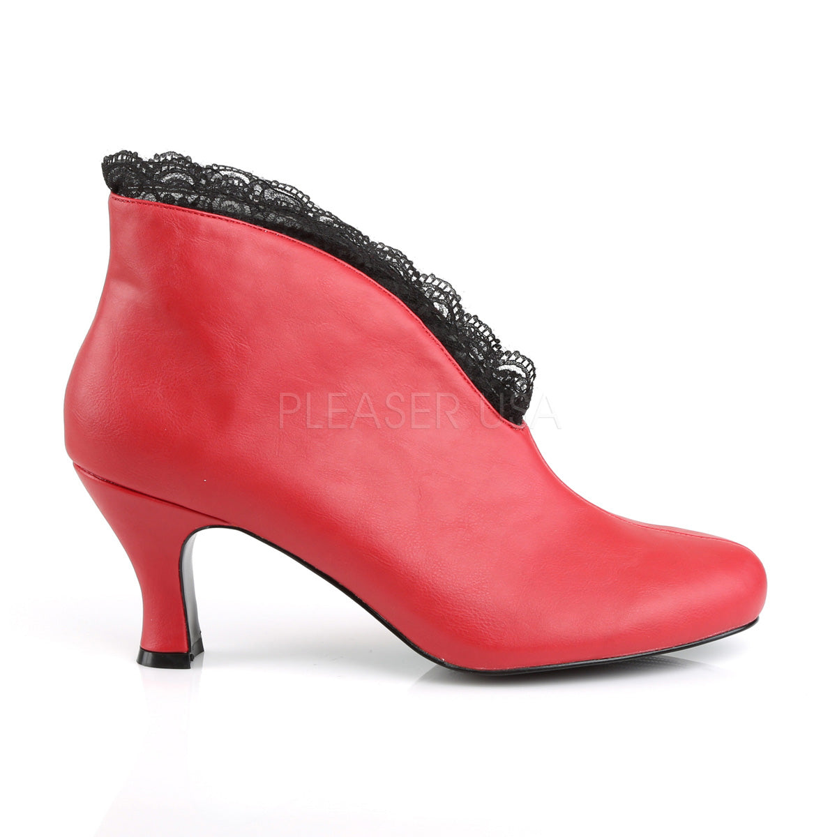 JENNA-105 Red Fuax Leather-Black Lace