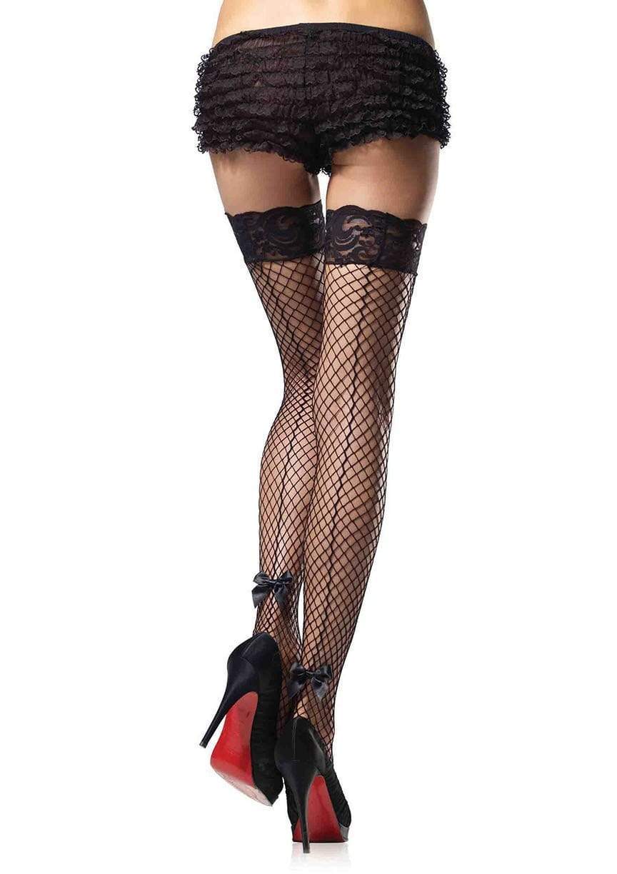 Leg Avenue Back-Seam Bow Fishnet Thigh High Stay Up Stockings 9315
